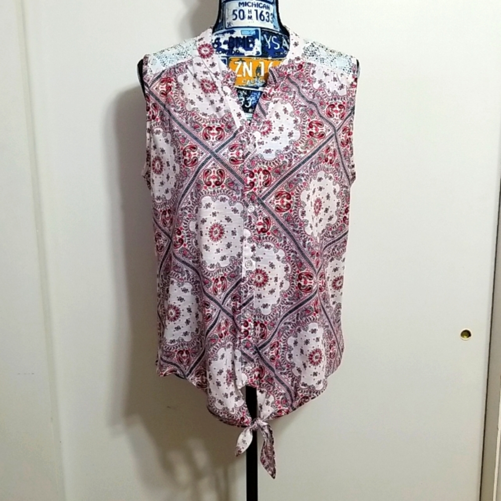 Front Tie Top with Lace Cut Out Details